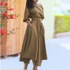 Elegant Women's Spring/Summer Fashion Green Diagonal Neck Middle Sleeve Casual Dress Women's Casual Retro Long Dress s-3XL - Image 4