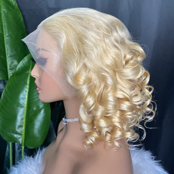 13×4 frontal lace human hair wigs for women 12inch short egg curly wig blonde 1b30 99j color short curly human hair wig