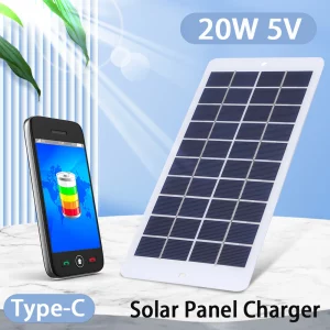 5W/5V Solar Battery Charger Portable USB/Type-C Solar Panel Emergency Solar Battery Charger for Camping Hiking Doorbell Securit